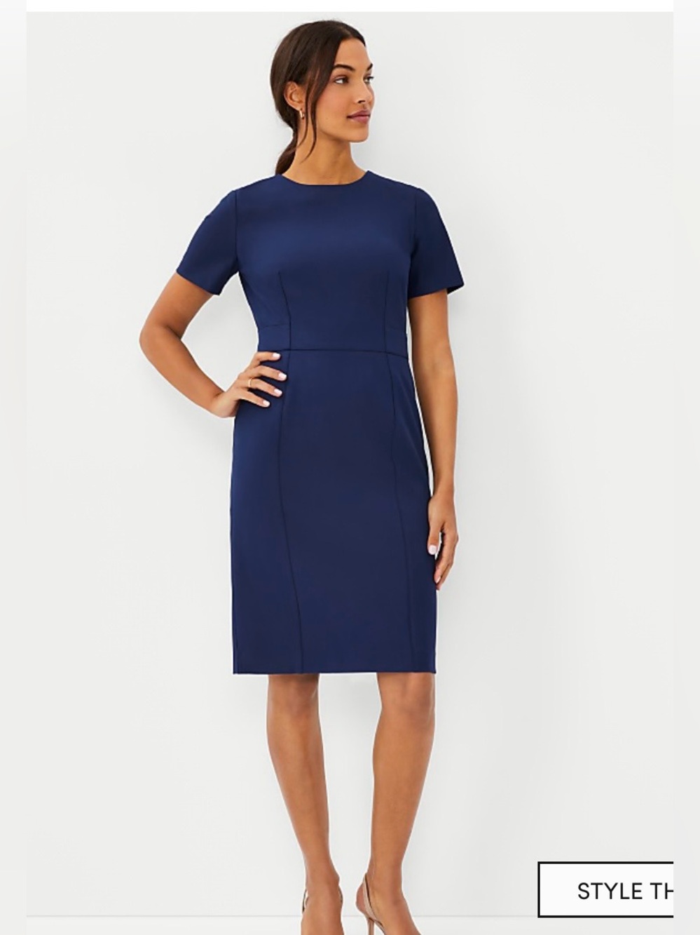 Ann Taylor Size 4 Navy Blue Short Sleeve Sheath Dress Career